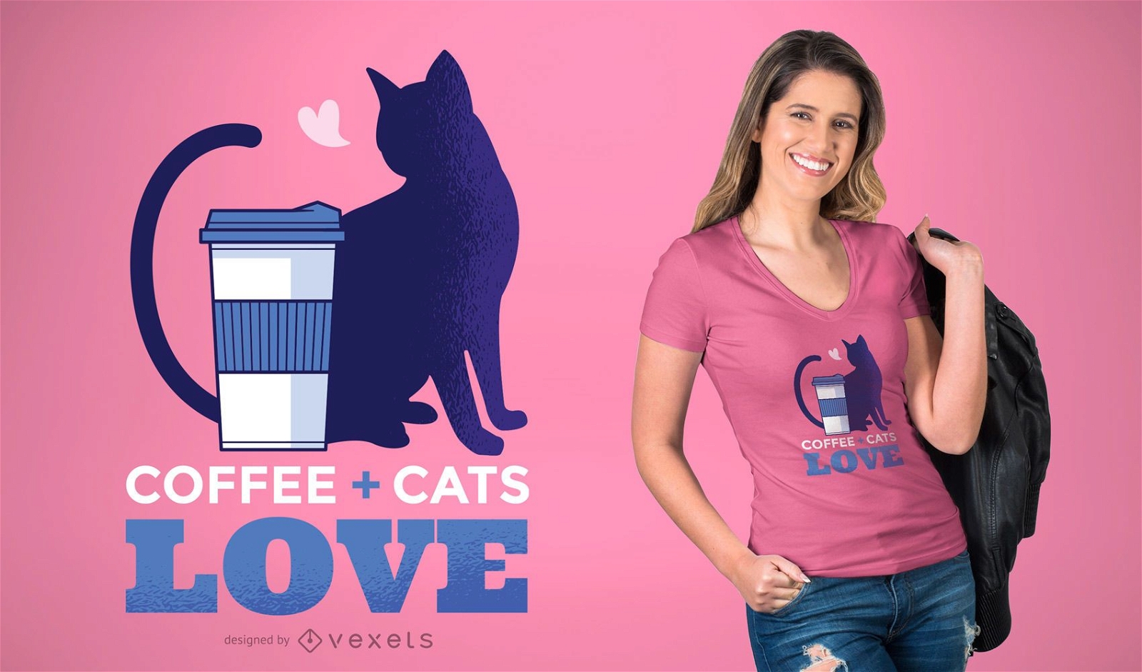 Kaffee + Katzen lieben T-Shirt Design