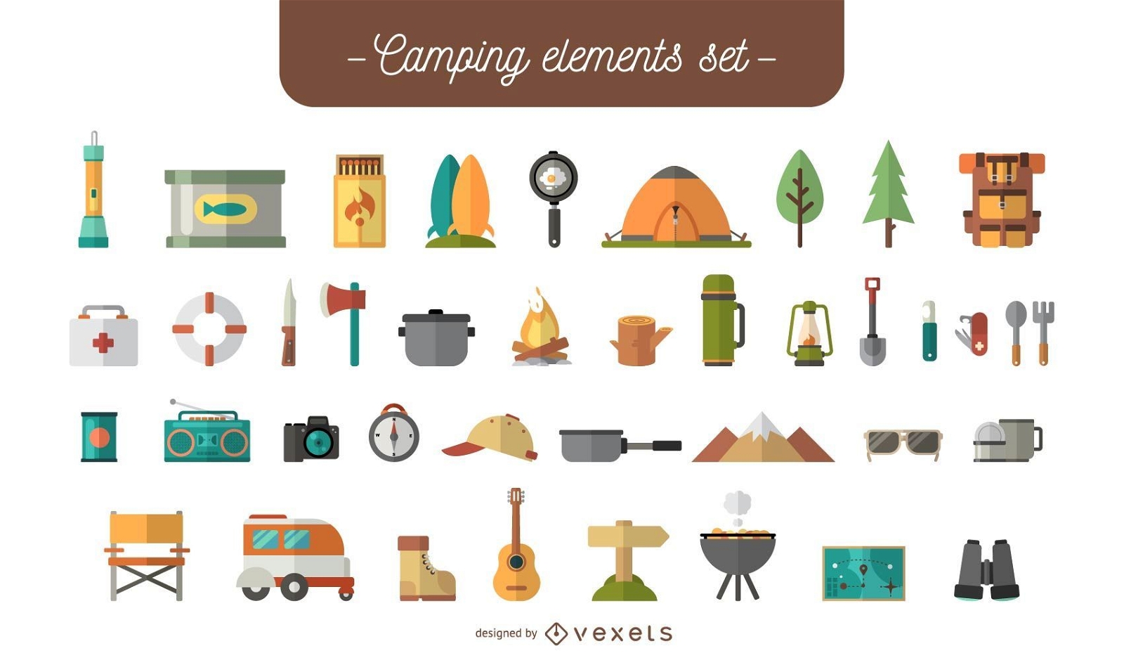 Conjunto de elementos de acampamento plano