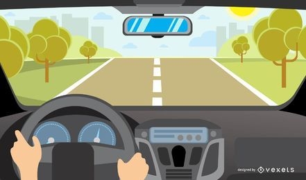 Ilustração de paisagem e direção de carro