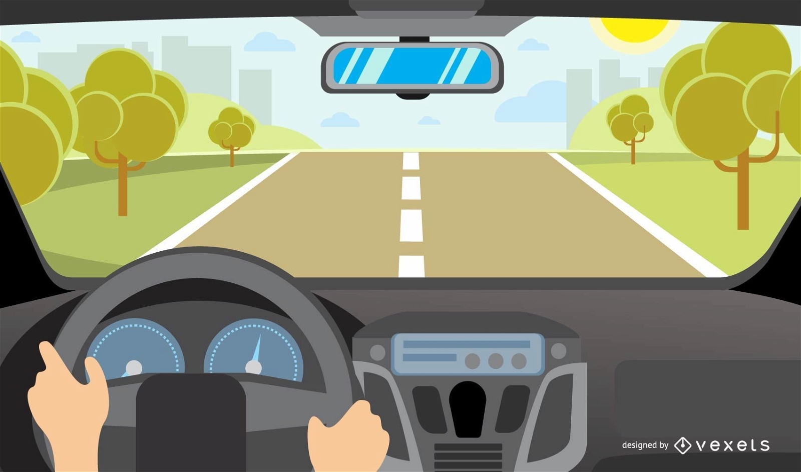 Car Driving and Landscape Illustration