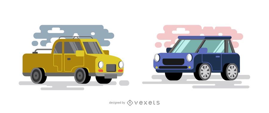 Flat Yellow and Blue Cars Illustration Flat Yellow and Blue Cars Illustration