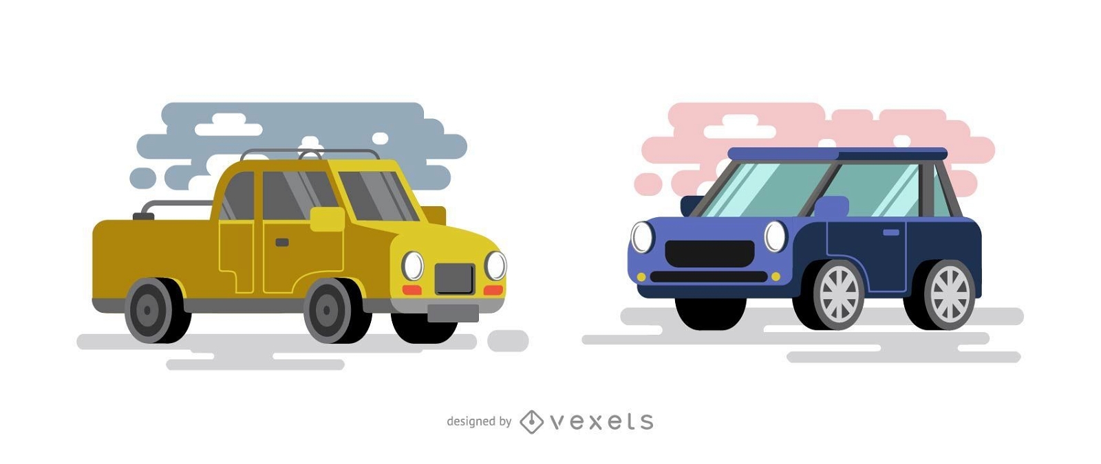 Flat Yellow and Blue Cars Illustration