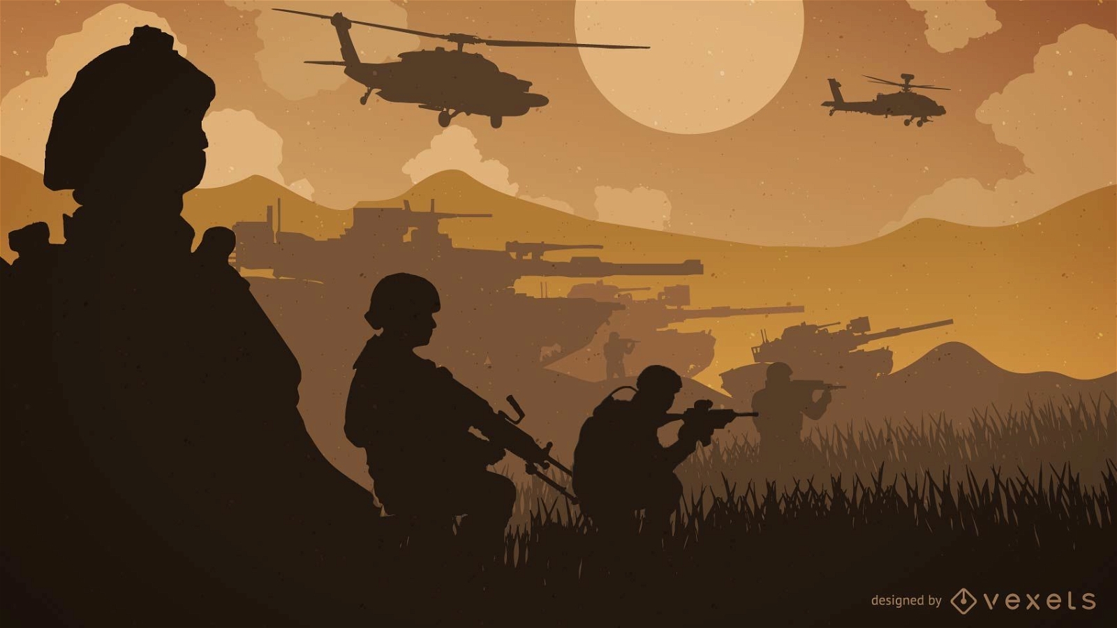 Ilustração da silhueta da linha de frente de guerra