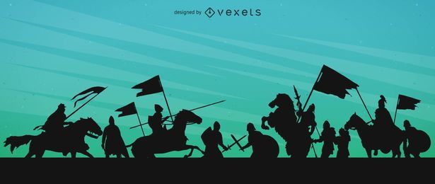 Ilustración de silueta de guerra medieval Ilustración de silueta de guerra medieval