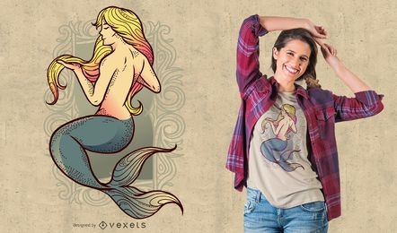 Diseño de camiseta con ilustración de sirena