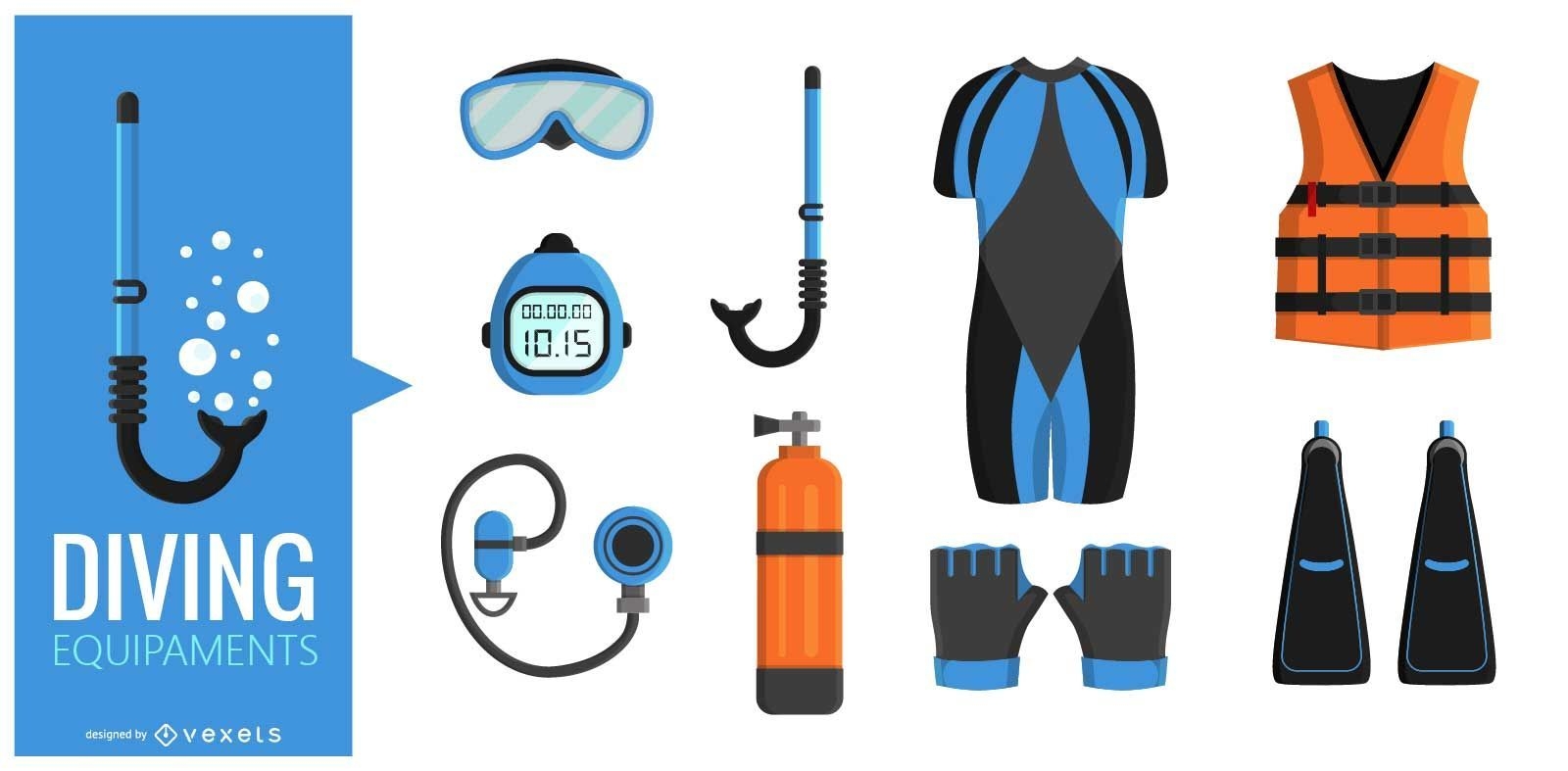 Diving equipment illustration set