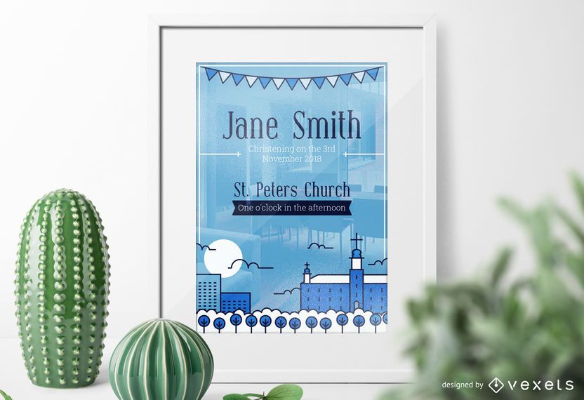 Flat Christening invitation design Flat Christening invitation design