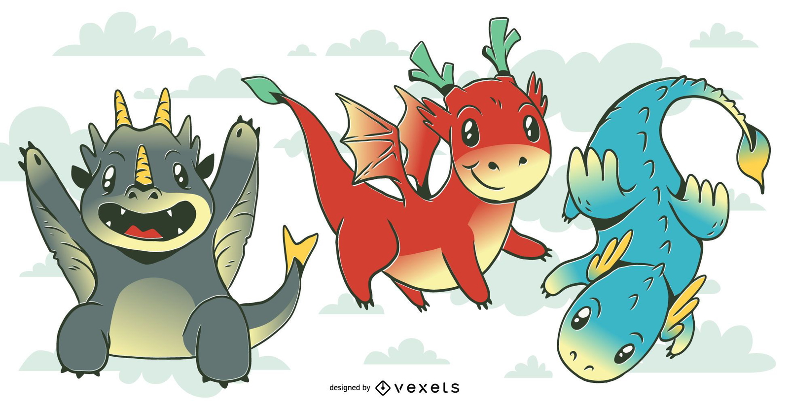 Download Baby Dragon Illustration Set - Vector Download