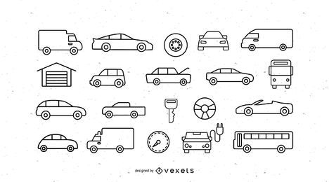 Conjunto de iconos de trazo de vehículos