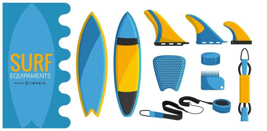 Conjunto de ilustração de equipamento de surf Conjunto de ilustração de equipamento de surf
