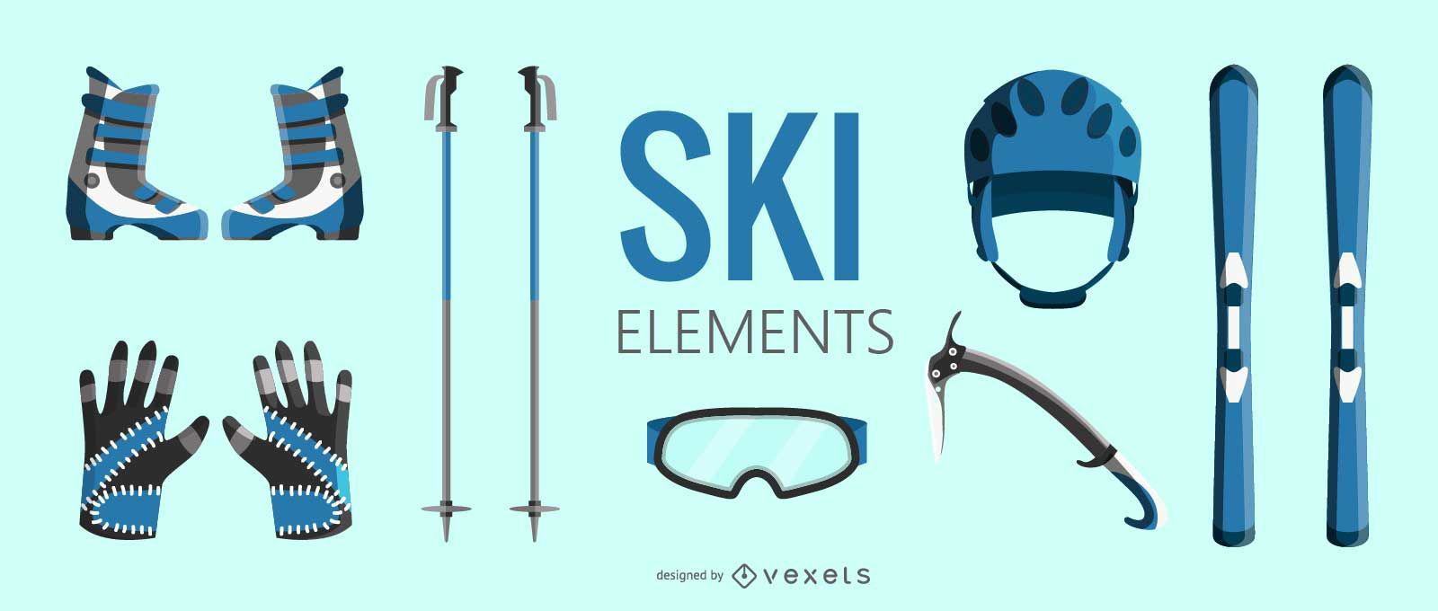 Conjunto de elementos de equipamento de esqui