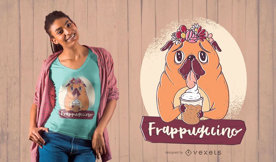 Projeto do t-shirt de Frappuccino do Pug Projeto do t-shirt de Frappuccino do Pug