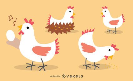 Flat Chicken Illustration Set