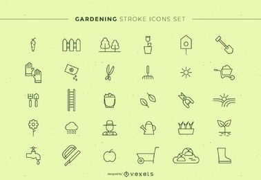 Gardening Stroke Icons Set