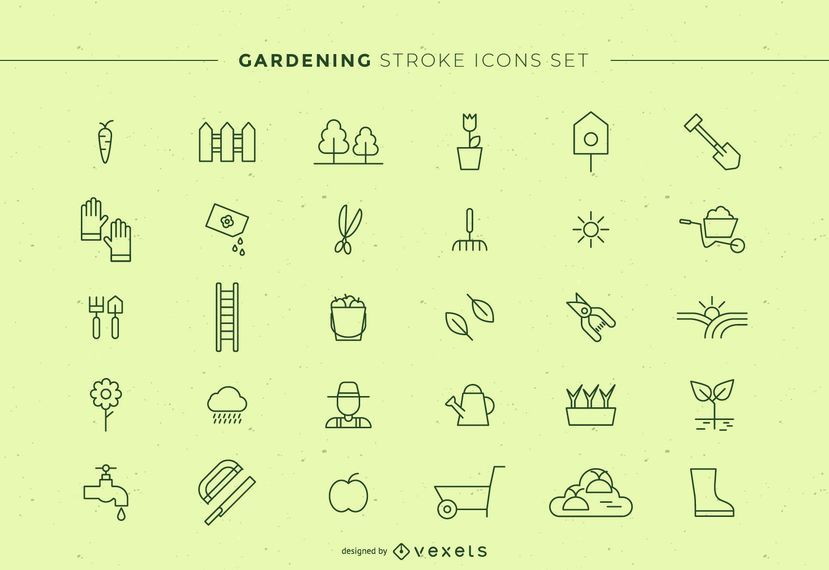 Gardening Stroke Icons Set Gardening Stroke Icons Set