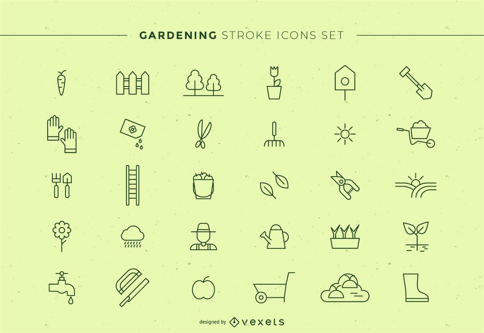 Conjunto de iconos de trazo de jardinería