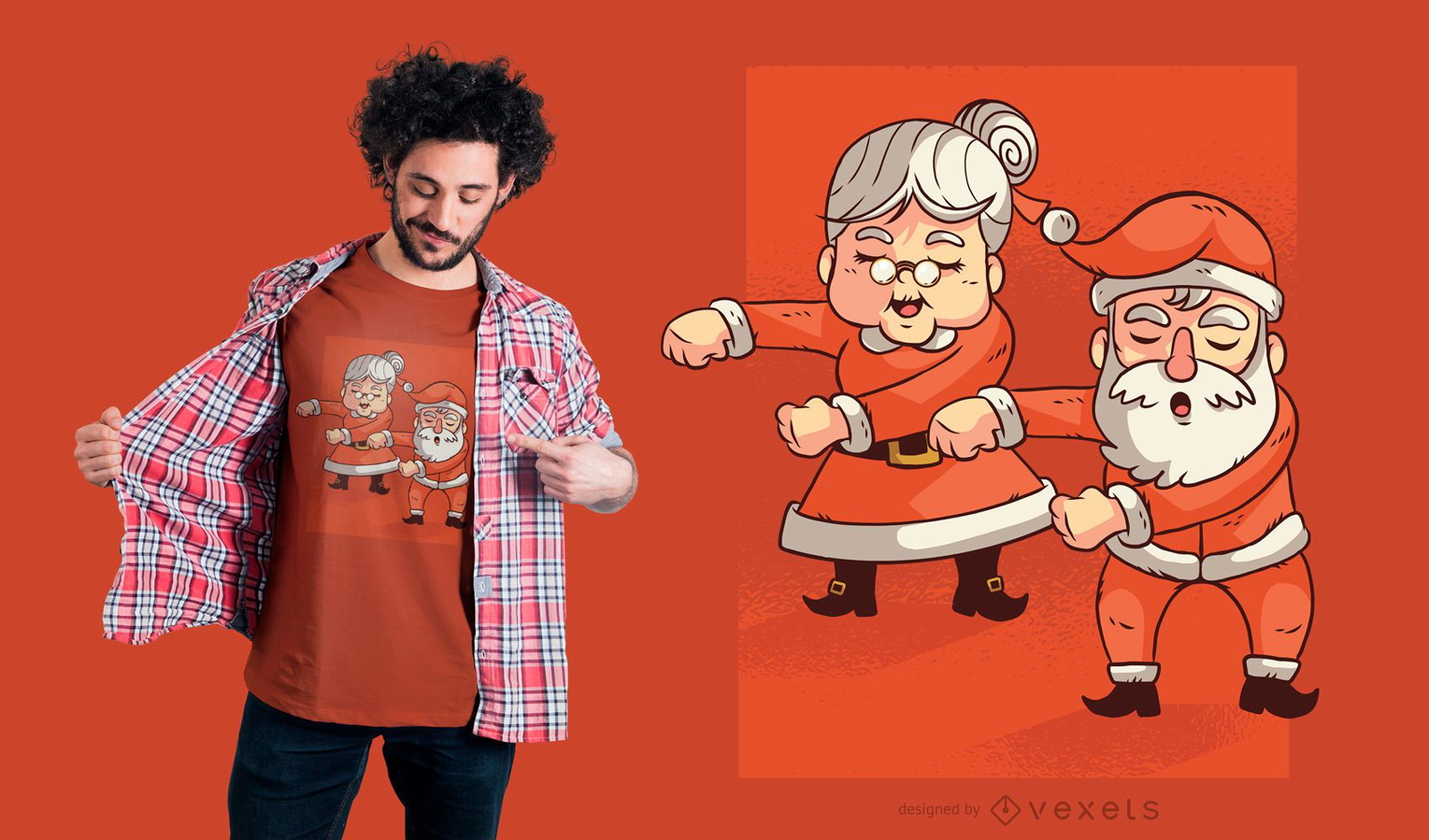 Diseño de camiseta Floss Mr. Mrs. Claus