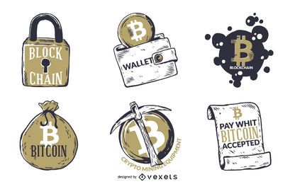 Conjunto de insignias ilustradas de Bitcoin. Conjunto de insignias ilustradas de Bitcoin.