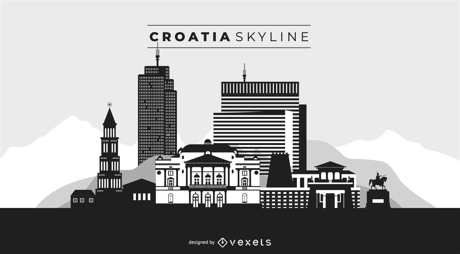 Horizonte da Croácia em preto e branco