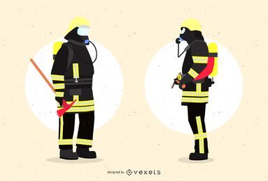 Feuerwehrleute in einheitlicher Grafikgestaltung