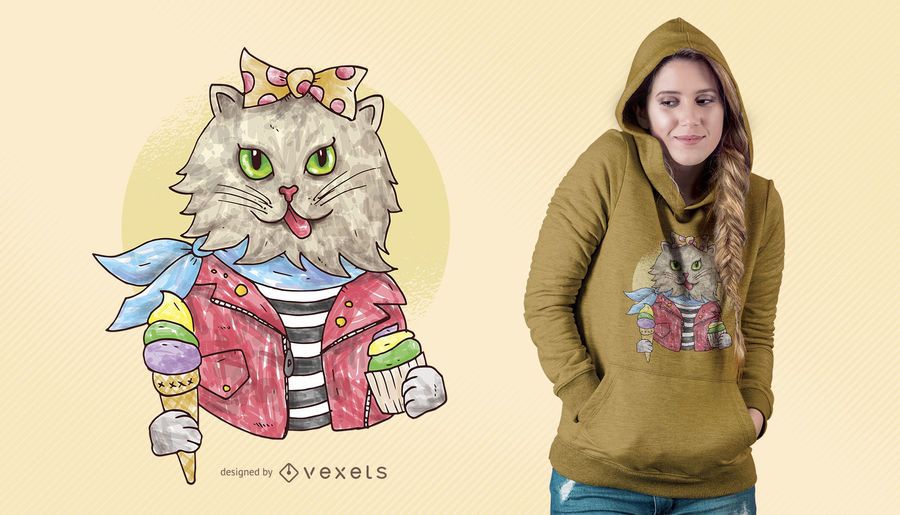 Watercolor Rockabilly Cat T-shirt Design Watercolor Rockabilly Cat T-shirt Design