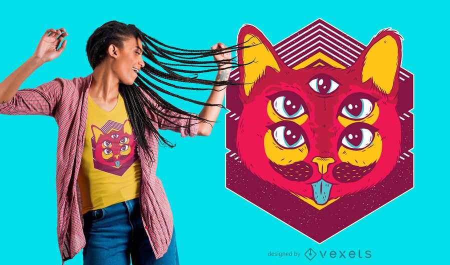 Diseño psicodélico de la camiseta del gato Diseño psicodélico de la camiseta del gato