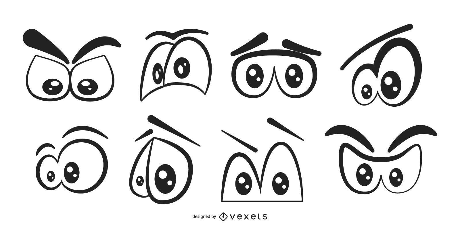 Conjunto de ojos de dibujos animados en blanco y negro