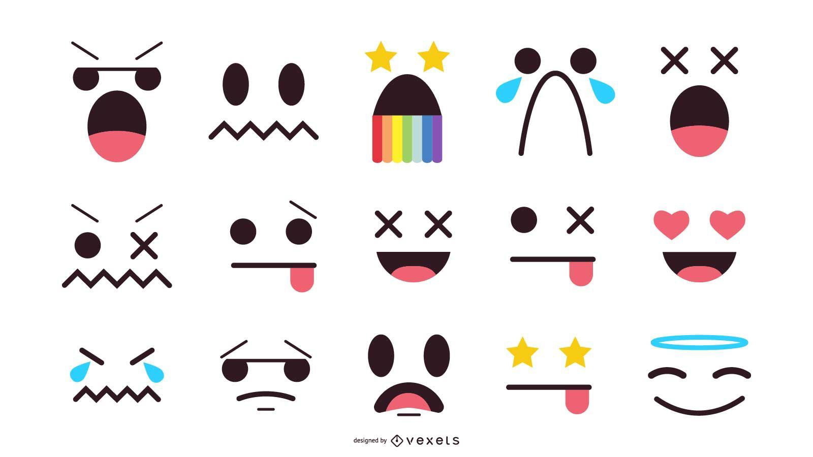 emojis rostos de desenhos animados kawaii 1236424 Vetor no Vecteezy