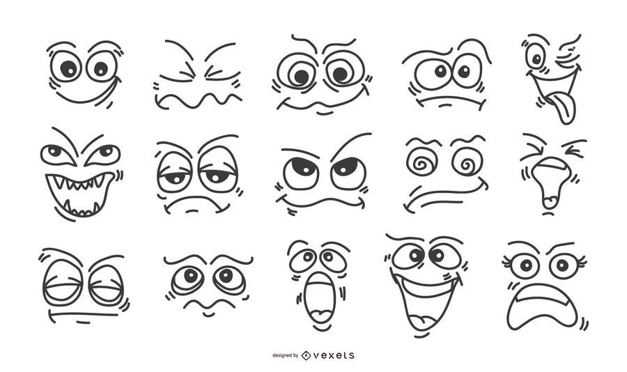 Hand Drawn Faces Emoticon Set - Vector Download