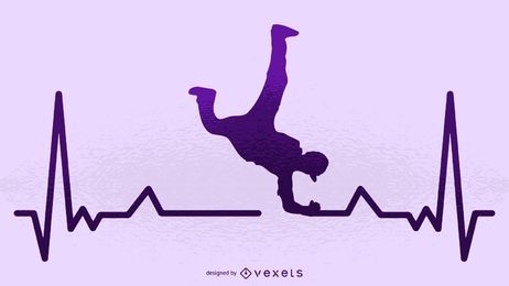 Break dancer heartbeat silhouette Break dancer heartbeat silhouette