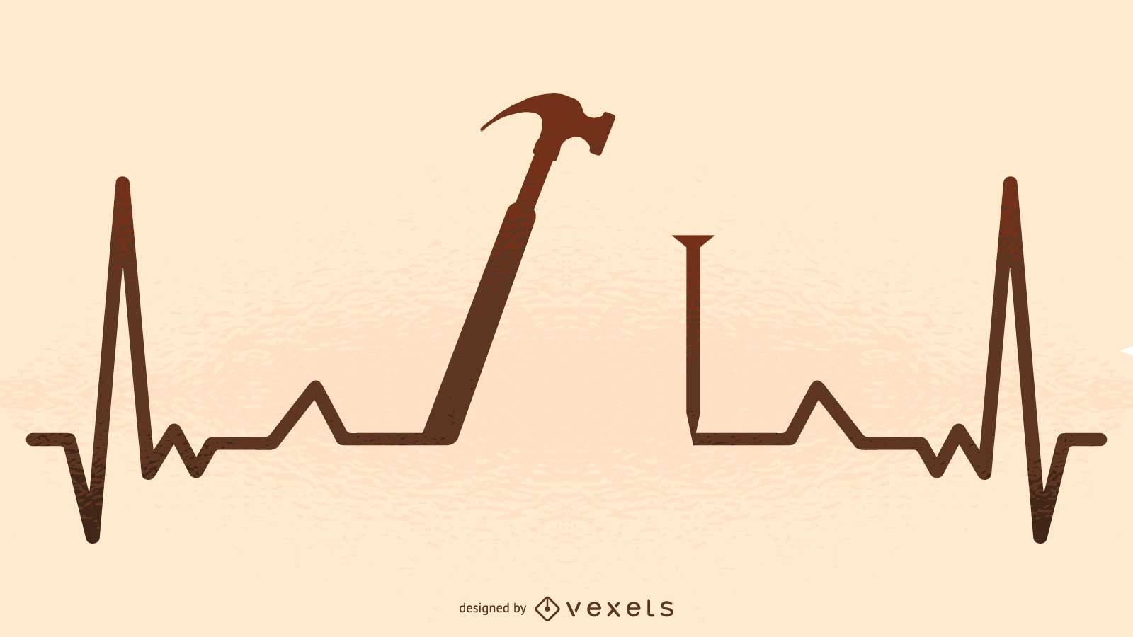 Silhueta de ilustração de batimento cardíaco de martelo