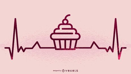 Cupcake and heartbeat illustration Cupcake and heartbeat illustration