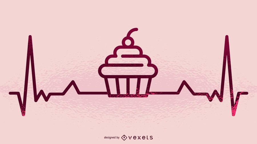 Cupcake and heartbeat illustration Cupcake and heartbeat illustration