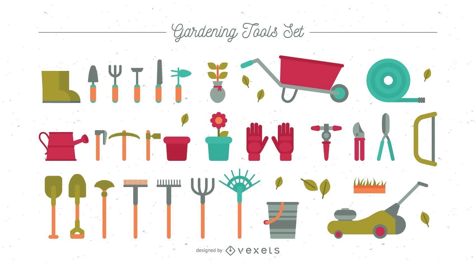 Conjunto de ferramentas de jardinagem planas