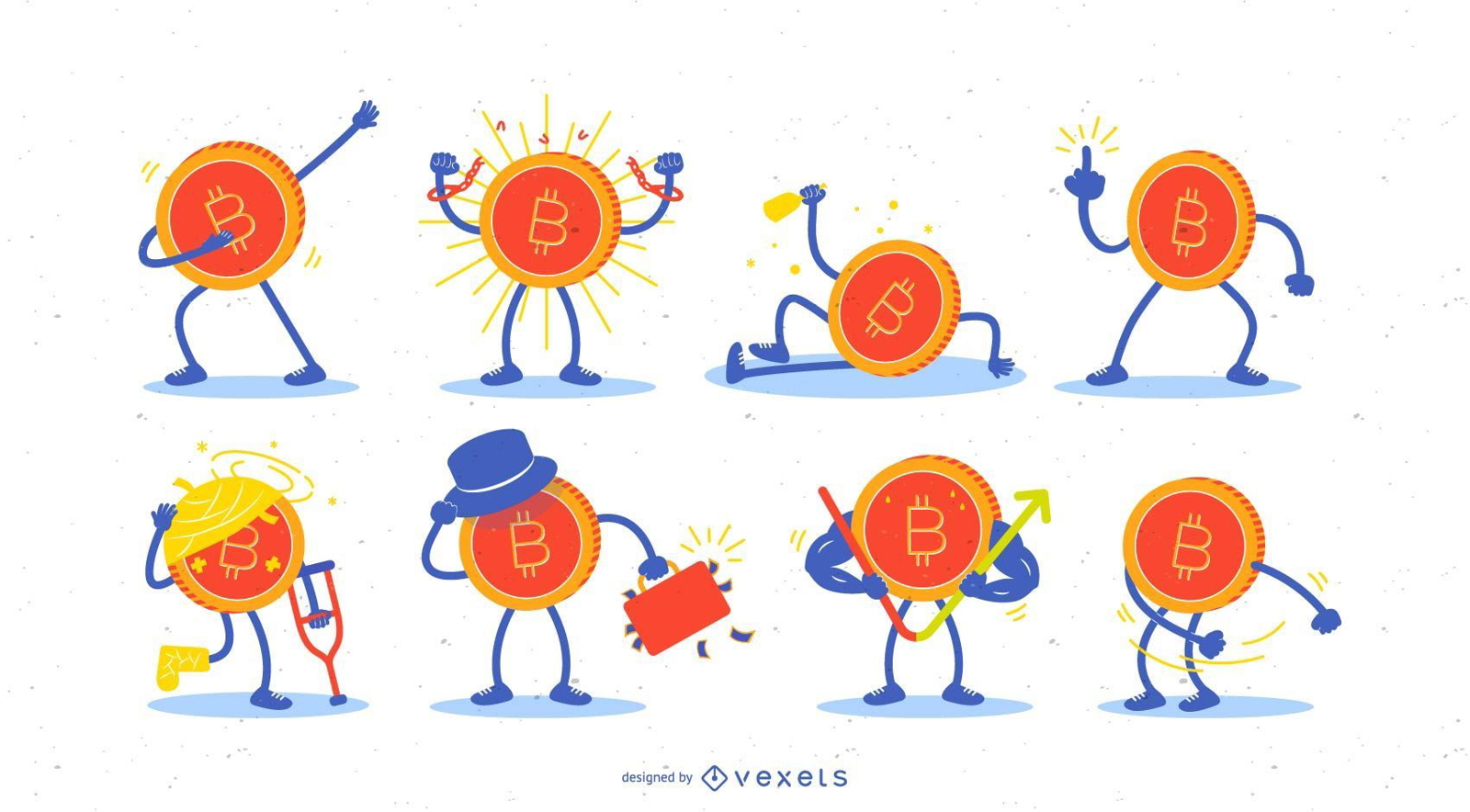 Crypto coin characters illustration set