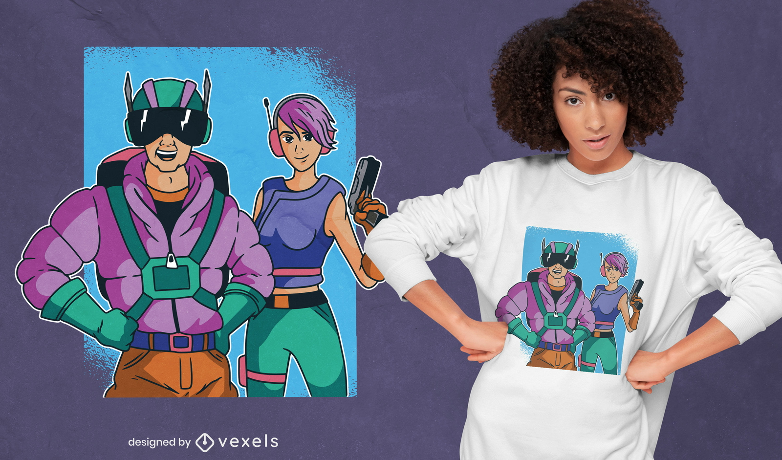 Diseño de camiseta de dibujos animados de personajes de héroes de acción