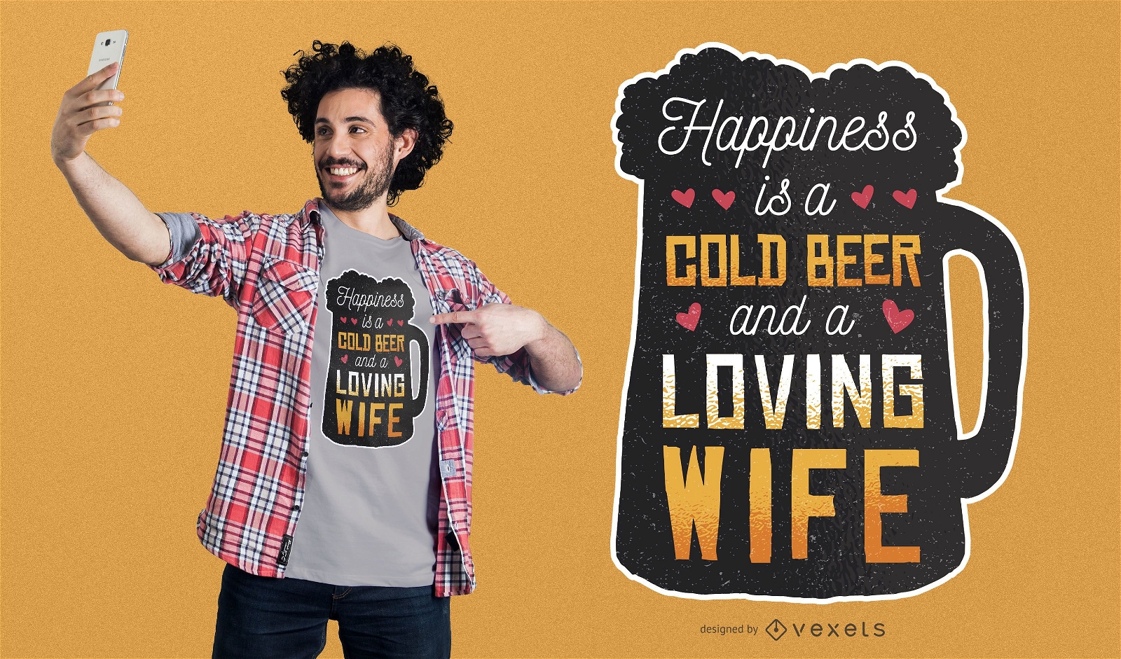 Happines is Beer and Wife dise?o de camiseta