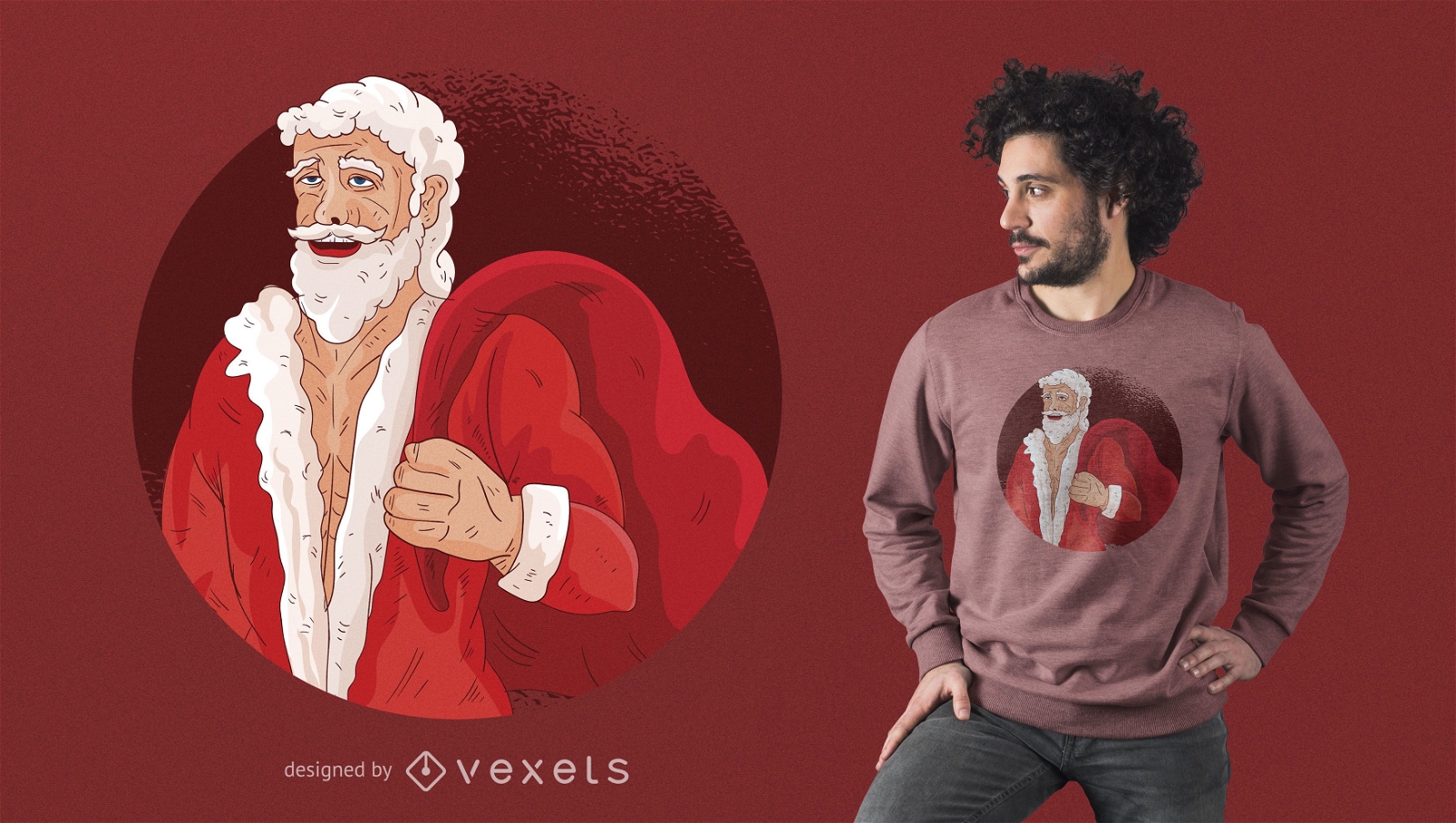 Buffed Santa mit Geschenken T-Shirt Design