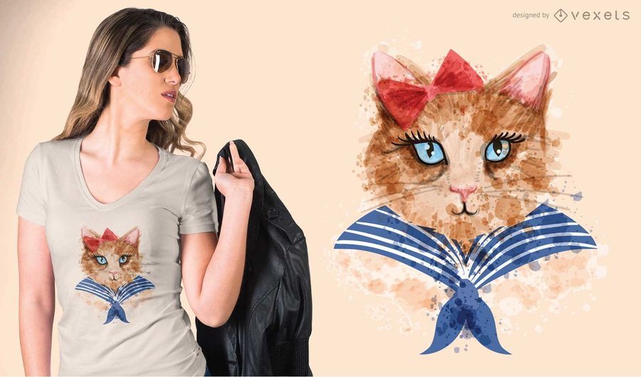 Camiseta Acuarela Gato Camiseta Acuarela Gato