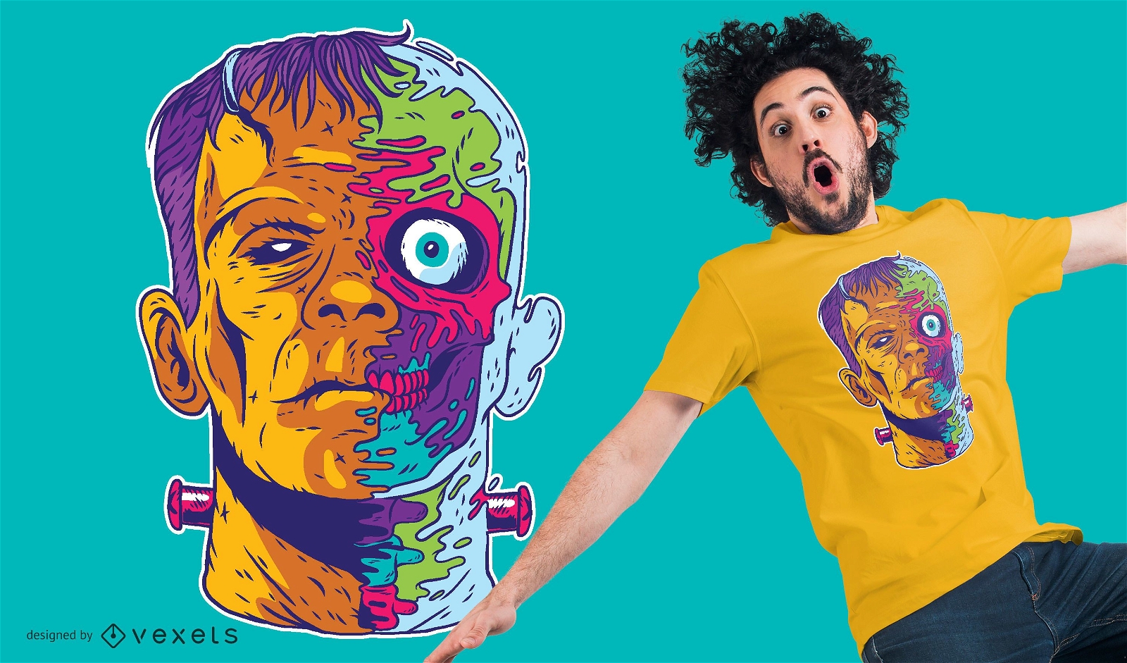 Psychedelisches Frankenstein T-Shirt Design