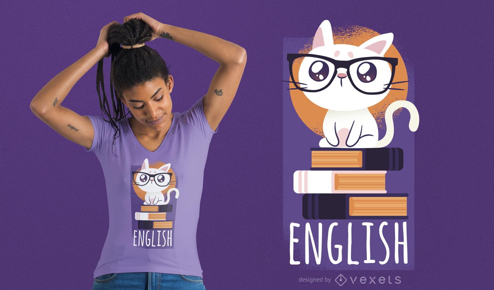 Diseño de camiseta de gato nerd
