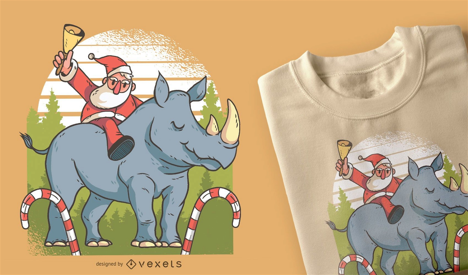 Santa und Rhino T-Shirt Design