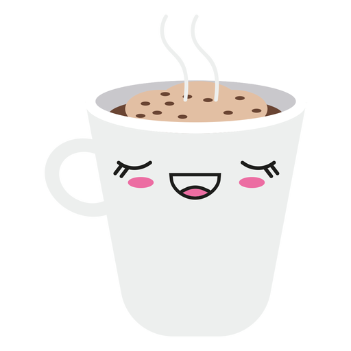 Taza de café con cara kawaii satisfecha Diseño PNG
