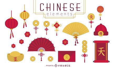 Conjunto de elementos da sorte chinesa