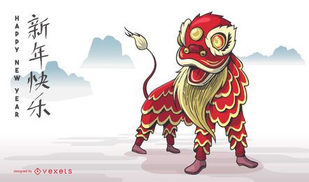 Design de dança do leão para o ano novo chinês