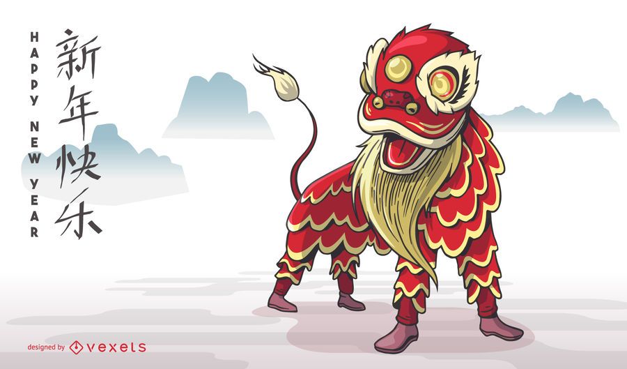 Diseño chino de la danza del león del Año Nuevo Diseño chino de la danza del león del Año Nuevo