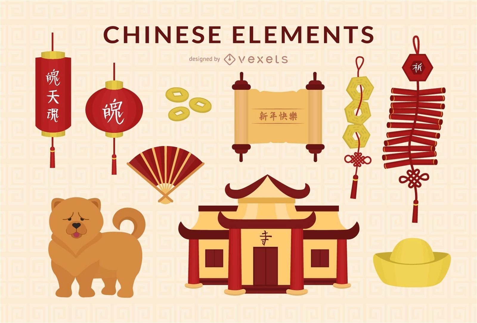 Conjunto de vectores de elementos chinos