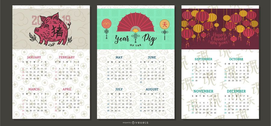 Chinese New Year Calendar 2019 - Vector Download