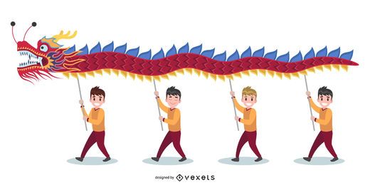 Chinese Dragon Dance Illustration