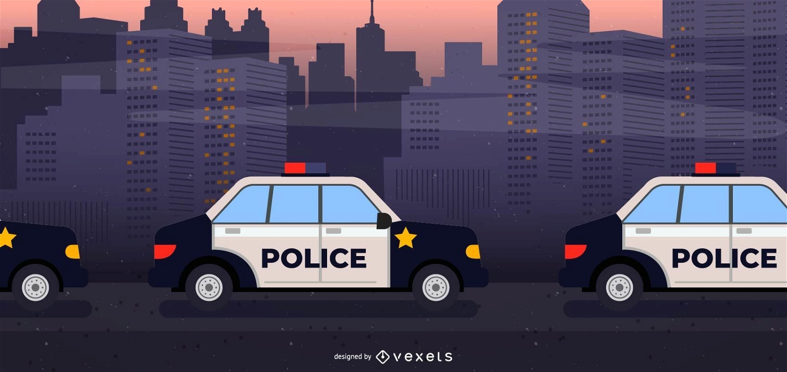Police Cars In Line Illustration